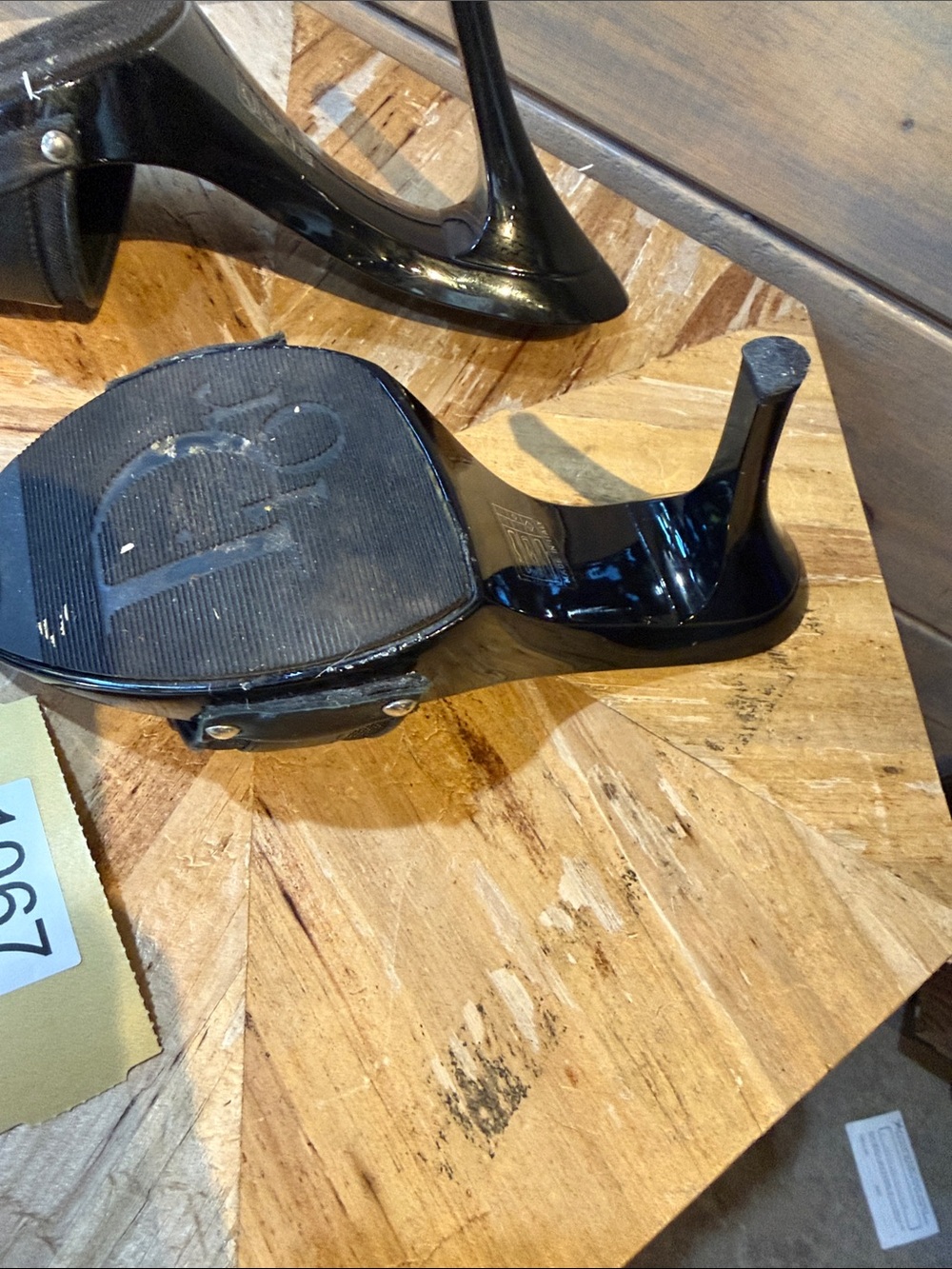 Dior Black Patent Slide Mules with Gold Logo Plaque - Picture 5 of 7